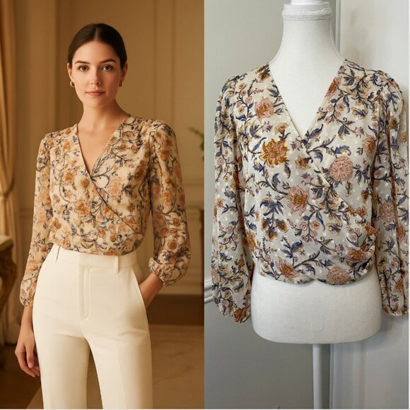 Joie Floral Faux Wrap Blouse S - Picture 1 of 13